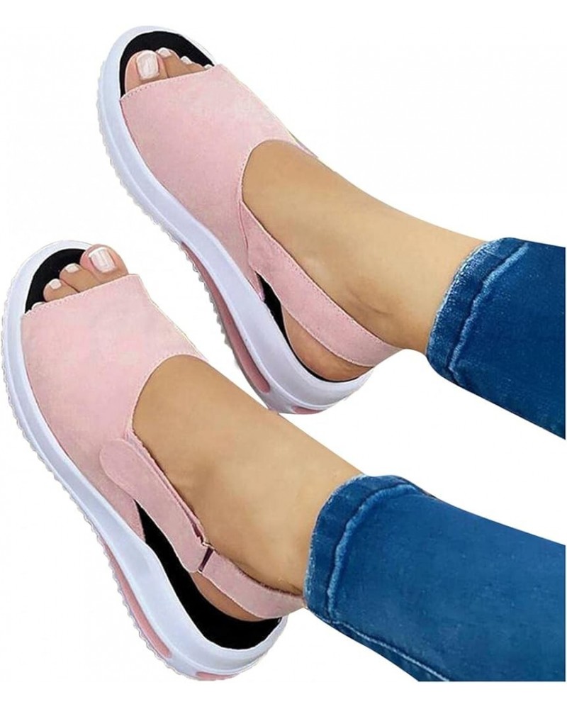 Wedges Platform Sandals for Women Comfy Sports Knit Sandals Gradation Thick Bottom Fish Mouth Beach Sandals 005pink $26.81 Sa...