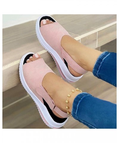 Wedges Platform Sandals for Women Comfy Sports Knit Sandals Gradation Thick Bottom Fish Mouth Beach Sandals 005pink $26.81 Sa...