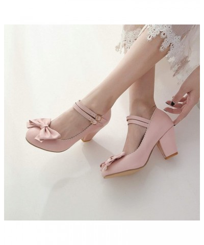 Womens Chic Bow Mary Jane Pumps Double Ankle Strap Buckle Round Toe Work Dress Shoes Pink $32.35 Pumps