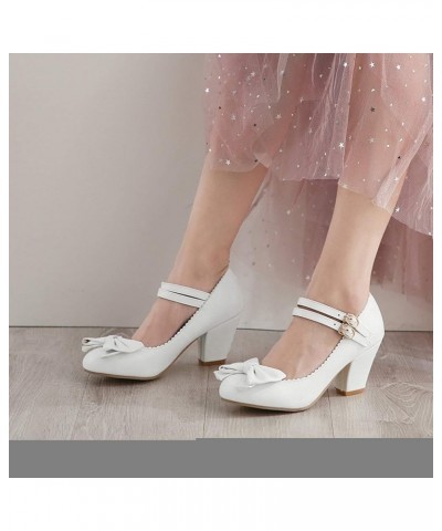 Womens Chic Bow Mary Jane Pumps Double Ankle Strap Buckle Round Toe Work Dress Shoes Pink $32.35 Pumps