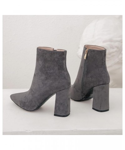 Women Ankle Boots Elegant Block Heel Dress Boots Zip High Heel Short Boots Pointed Toe Solid, Size 1-10 Grey-rl $34.97 Boots