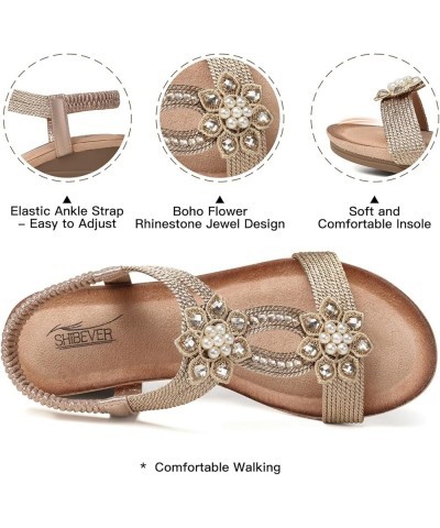 Womens Wedge Sandals Flower Low Heel Dressy Sandals Elastic Ankle Strap Rhinestone Sandals Summer Comfortable Shoe 2702-champ...