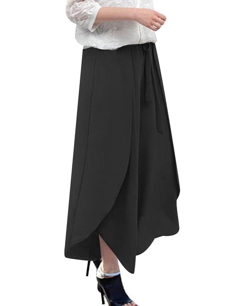 Dress Pants with Pockets Women's lace up Chiffon Trousers Elastic Waist Casual Loose Wide Casual Drawstring Pants Black $9.61...