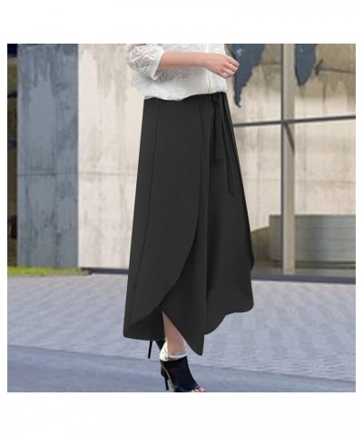 Dress Pants with Pockets Women's lace up Chiffon Trousers Elastic Waist Casual Loose Wide Casual Drawstring Pants Black $9.61...