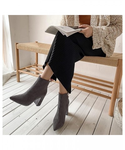 Women Ankle Boots Elegant Block Heel Dress Boots Zip High Heel Short Boots Pointed Toe Solid, Size 1-10 Grey-rl $34.97 Boots