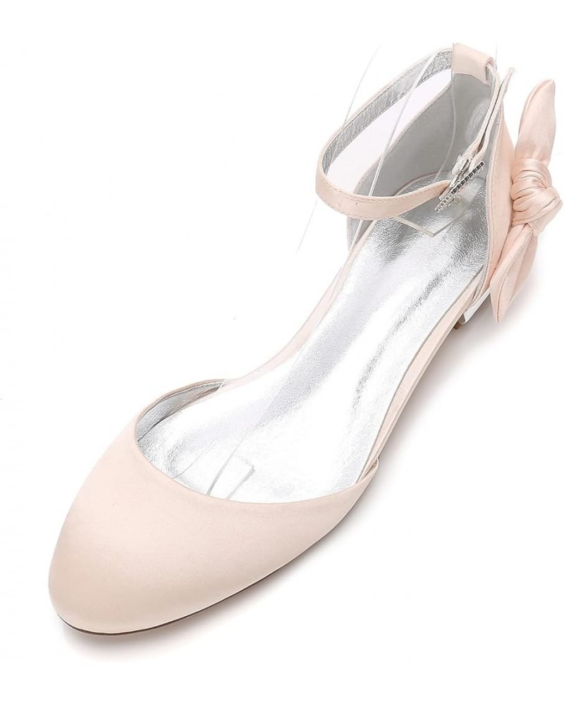 Women's Round Toe Ballet Flats Satin Closed Toe Wedding Bridal Shoes Ankle Strap Party Dress Pumps Champagne $43.15 Flats