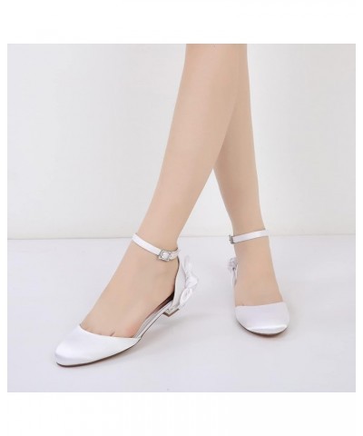 Women's Round Toe Ballet Flats Satin Closed Toe Wedding Bridal Shoes Ankle Strap Party Dress Pumps Champagne $43.15 Flats