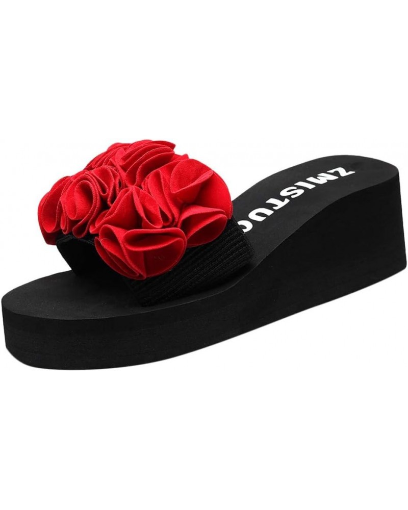 Women's Toe Casual Slippers Clip Non-Slip Fashion Flip Flops Beach Summer Wedges Cushion Flip Flops for Women Size 8 Red $17....