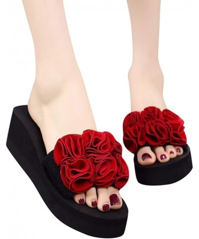 Women's Toe Casual Slippers Clip Non-Slip Fashion Flip Flops Beach Summer Wedges Cushion Flip Flops for Women Size 8 Red $17....