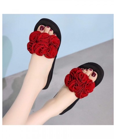 Women's Toe Casual Slippers Clip Non-Slip Fashion Flip Flops Beach Summer Wedges Cushion Flip Flops for Women Size 8 Red $17....