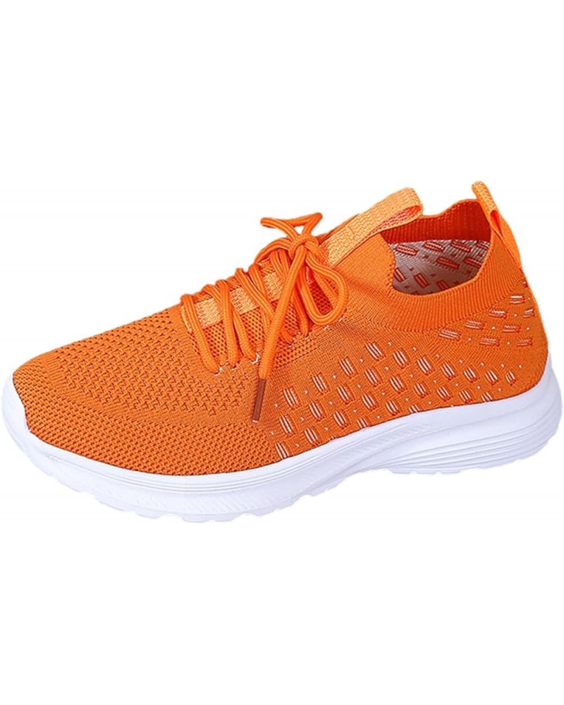 Wide Width Sneakers for Women Breathable Mesh Sneaker Summer Canvas Shoes Flat Waterproof Sneakers Women Z 11-orange $13.65 A...