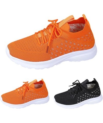 Wide Width Sneakers for Women Breathable Mesh Sneaker Summer Canvas Shoes Flat Waterproof Sneakers Women Z 11-orange $13.65 A...