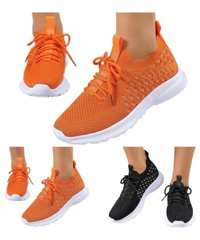 Wide Width Sneakers for Women Breathable Mesh Sneaker Summer Canvas Shoes Flat Waterproof Sneakers Women Z 11-orange $13.65 A...