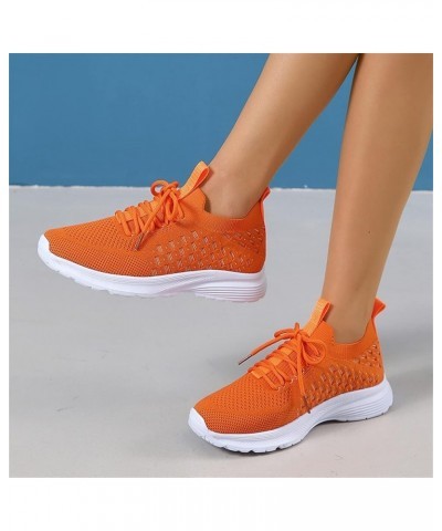 Wide Width Sneakers for Women Breathable Mesh Sneaker Summer Canvas Shoes Flat Waterproof Sneakers Women Z 11-orange $13.65 A...