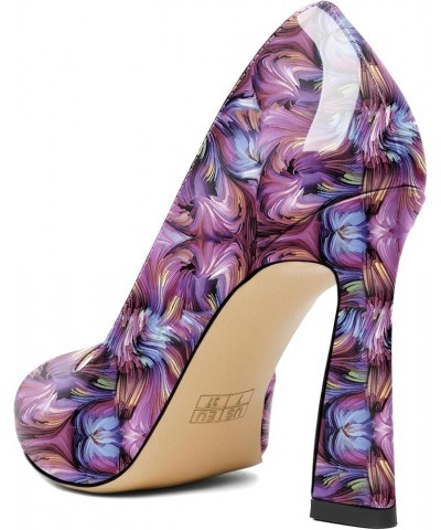 Peep Toe High Heels for Women Stiletto Heel Pumps Slip-On Open Toe 4 Inch Flare Heel Dress Shoes Patent Floral Purple $29.99 ...