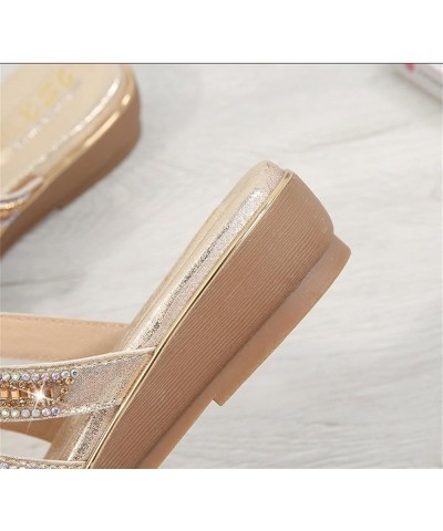 Women's Flat Sandals Summer Beach Sandal T-Strap Rhinestone Beaded Bohemia Shoes Golden for Xa8260-7-1 $17.84 Athletic Shoes