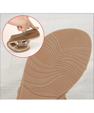 Women's Flat Sandals Summer Beach Sandal T-Strap Rhinestone Beaded Bohemia Shoes Golden for Xa8260-7-1 $17.84 Athletic Shoes