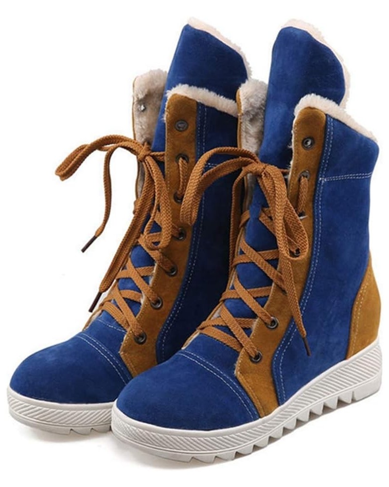 Women Wedge Snow Boots Winter Waterproof Thick Bottom Plush Warm Cold Weather Lace Up Short Boots 38 Blue $30.93 Boots