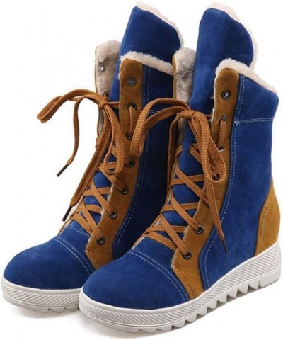 Women Wedge Snow Boots Winter Waterproof Thick Bottom Plush Warm Cold Weather Lace Up Short Boots 38 Blue $30.93 Boots