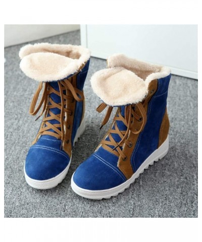 Women Wedge Snow Boots Winter Waterproof Thick Bottom Plush Warm Cold Weather Lace Up Short Boots 38 Blue $30.93 Boots