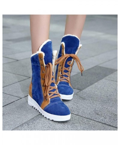 Women Wedge Snow Boots Winter Waterproof Thick Bottom Plush Warm Cold Weather Lace Up Short Boots 38 Blue $30.93 Boots