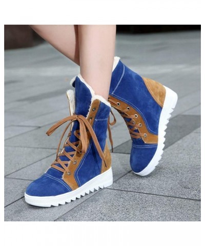 Women Wedge Snow Boots Winter Waterproof Thick Bottom Plush Warm Cold Weather Lace Up Short Boots 38 Blue $30.93 Boots