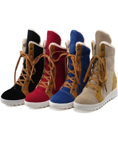 Women Wedge Snow Boots Winter Waterproof Thick Bottom Plush Warm Cold Weather Lace Up Short Boots 38 Blue $30.93 Boots