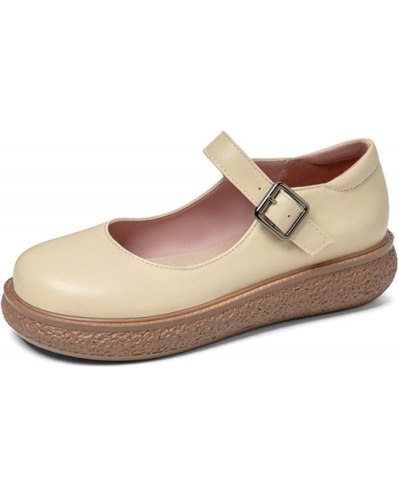 Women Buckle Strap Mary Jane Oxfords Pump Round Toe Platform Wedge Heel Office Dress Shoes Beige $24.75 Pumps