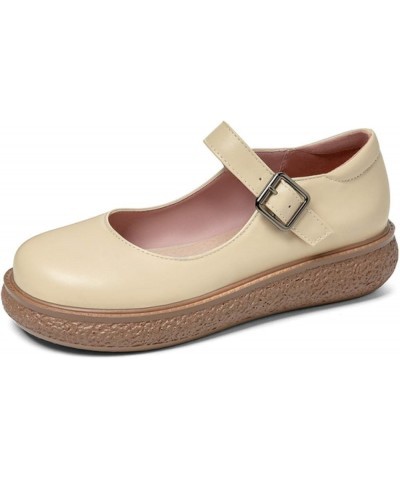 Women Buckle Strap Mary Jane Oxfords Pump Round Toe Platform Wedge Heel Office Dress Shoes Beige $24.75 Pumps