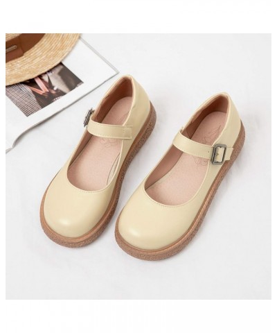 Women Buckle Strap Mary Jane Oxfords Pump Round Toe Platform Wedge Heel Office Dress Shoes Beige $24.75 Pumps