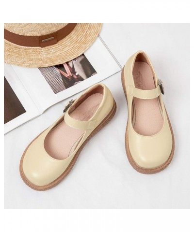 Women Buckle Strap Mary Jane Oxfords Pump Round Toe Platform Wedge Heel Office Dress Shoes Beige $24.75 Pumps