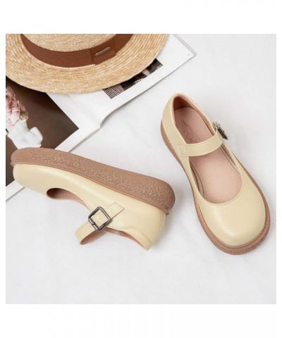 Women Buckle Strap Mary Jane Oxfords Pump Round Toe Platform Wedge Heel Office Dress Shoes Beige $24.75 Pumps