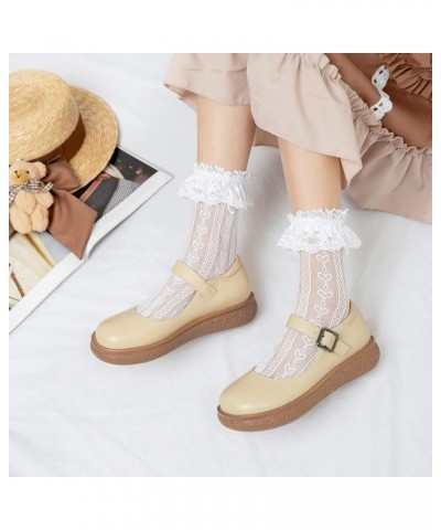 Women Buckle Strap Mary Jane Oxfords Pump Round Toe Platform Wedge Heel Office Dress Shoes Beige $24.75 Pumps