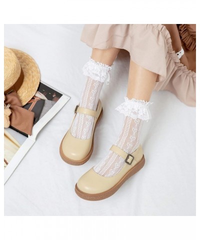 Women Buckle Strap Mary Jane Oxfords Pump Round Toe Platform Wedge Heel Office Dress Shoes Beige $24.75 Pumps