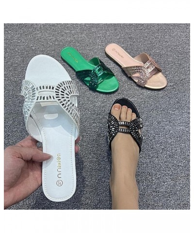 Boot Slippers for Women Hard Sole Women's Summer Fashion Casual Flat Low Heel Rhinestone Flip Flops (Rose Gold, 8.5) White 8....