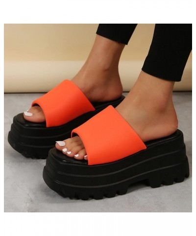 Ladies Fashion Summer Solid Color Cloth Open Toe Platform Thick Sole Sandals Women's Heeled Sandals Orange $25.66 Sandals