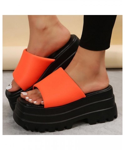 Ladies Fashion Summer Solid Color Cloth Open Toe Platform Thick Sole Sandals Women's Heeled Sandals Orange $25.66 Sandals