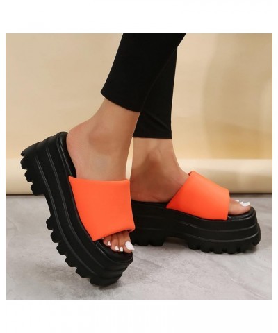 Ladies Fashion Summer Solid Color Cloth Open Toe Platform Thick Sole Sandals Women's Heeled Sandals Orange $25.66 Sandals