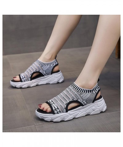 Summer Sandals Dropshipping Custom Logo Roma Mesh Knitted Breathable Chunky Black Wedge Sandals Women Sports Sandals Grey $15...