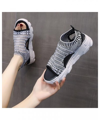 Summer Sandals Dropshipping Custom Logo Roma Mesh Knitted Breathable Chunky Black Wedge Sandals Women Sports Sandals Grey $15...