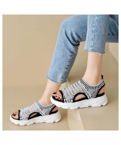 Summer Sandals Dropshipping Custom Logo Roma Mesh Knitted Breathable Chunky Black Wedge Sandals Women Sports Sandals Grey $15...