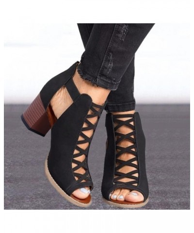 Womens Sandals Comfortable, Sandals Women Fahsoin Aran Open Toe Heel Sandal Cut Out Boots Sandals with Ankle Strap Black $17....