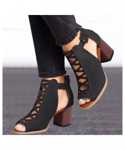 Womens Sandals Comfortable, Sandals Women Fahsoin Aran Open Toe Heel Sandal Cut Out Boots Sandals with Ankle Strap Black $17....