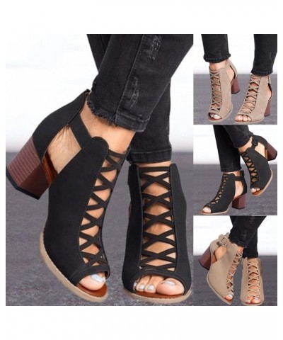 Womens Sandals Comfortable, Sandals Women Fahsoin Aran Open Toe Heel Sandal Cut Out Boots Sandals with Ankle Strap Black $17....