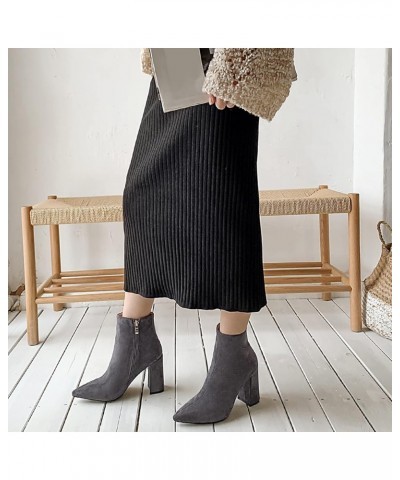 Women Ankle Boots Elegant Block Heel Dress Boots Zip High Heel Short Boots Pointed Toe Solid, Size 1-10 Grey-rl $34.97 Boots