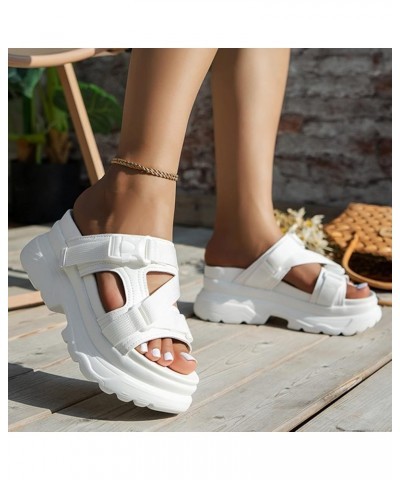 Womens Slip On Trendy Wedge Sandals 2024 Thick Sole Spring Casual Summer Dressy Beach Open Toe Western Ladies Wedding White $...