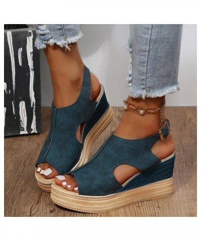 Sandals Women Elastic High Heeled Wedge Sandals Slip On Open Toe Wedding Dress Office Sandal 70-htrns-blue-c $11.57 Sandals