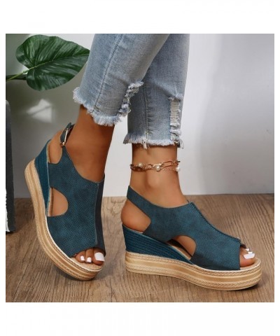 Sandals Women Elastic High Heeled Wedge Sandals Slip On Open Toe Wedding Dress Office Sandal 70-htrns-blue-c $11.57 Sandals