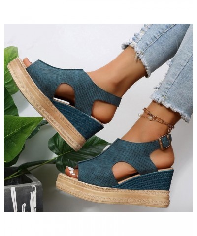 Sandals Women Elastic High Heeled Wedge Sandals Slip On Open Toe Wedding Dress Office Sandal 70-htrns-blue-c $11.57 Sandals