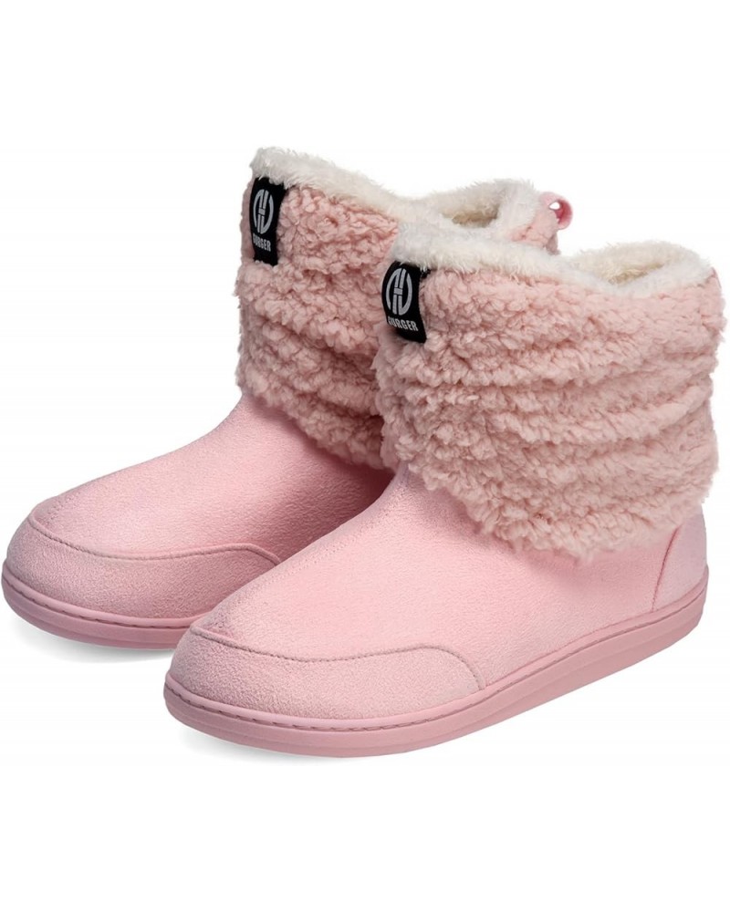 Men Women Slipper Boots Winter Indoor Outdoor Bootie Slippers Plush Fleece Memory Foam House Shoes Pink $17.39 Slippers